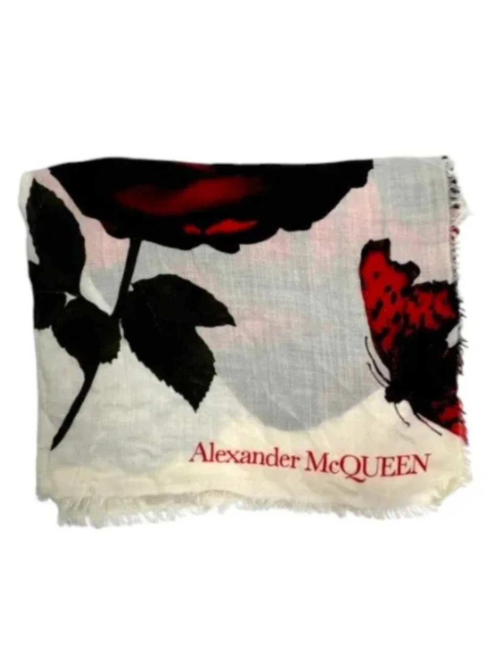 Alexander McQueen Butterfly & Rose PrintShawl 100% Cashmere 一188x134 Cm